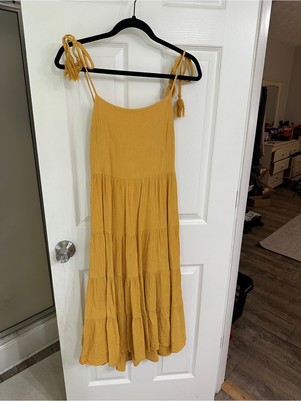 Sleeveless Tie-Shoulder Tiered Maxi Dress - Mustard
